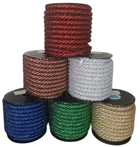 Rulle 10 m Diameter 10 mm metallic GULD lurex - Flätad sladd tillverkad i Italien - Julsnöre, rep, dekorativa beslag, repband för kreativ DIY