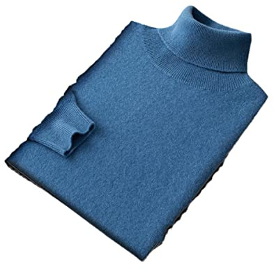 Hamthuit Kashmir klassisk polokrage herr pullover höst vinter all-match varm jersey jumper stickad tröja, BLÅ, L