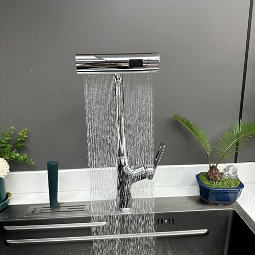 NEW Kitchen Mixer Tap Sink Modern Waterfall Hot & Cold Faucet Square 360°,Robinet Cuisine Douchette,robinetterie de cuisine robinet cuisine douchette Haute Pression avec 3 Modes