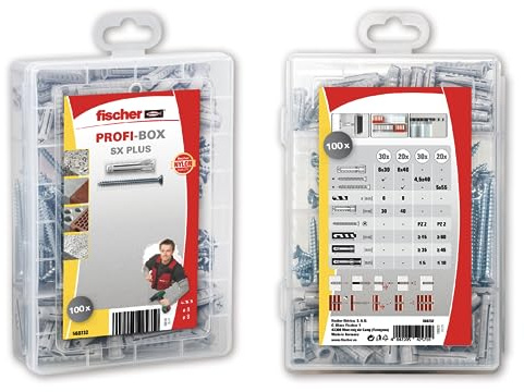 fischer 568732 - Tacos pared para diferentes usos, maletín Profi-box SX Plus 6-8 para fijar lámparas, cuadros, aires acondicionados, (100 unidades)
