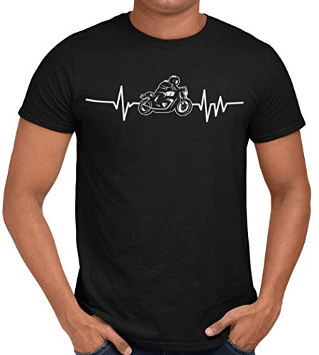 Getting Shirty Motorbike Heartbeat (Bike, Biker) Motorbike T-Shirt for Men and Women (UK, Alpha, M, Regular, Regular, Black)