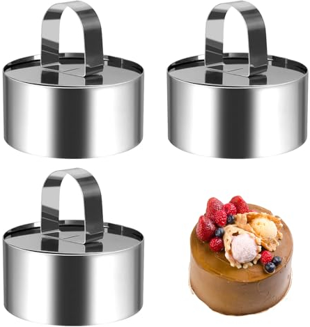 Wekuw 3 Pezzi Coppapasta Tondi (Cerchio) Anello per Torta 8 cm Coppa Pasta di Acciaio Stampo Torta Anelli da Dessert Coppapasta Acciaio Adatto per la Cottura di Dolci e Torte con Mousse