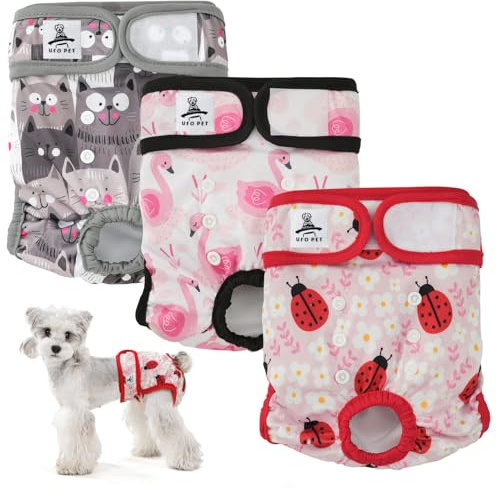 UFO PET Hundperiod Hetsutsläppbyxor för säsongsinkontinens, superabsorberande tvättbara hundblöjor för honor medium, hundknäpper för säsong 3-pack