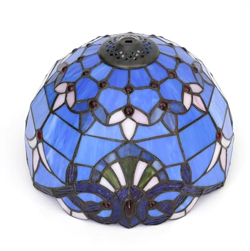 Fiunkes 12 Zoll blauer Barock-Lampenschirm-Ersatz, Tiffany-Stil, mediterraner Vintage-Buntglas-Lampenschirm, nur für Tischlampen, Hängelampen, Stehlampen, Akzentlampen, Insellampen