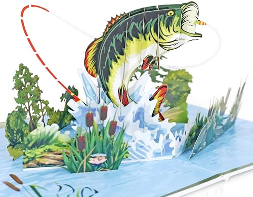 CUTPOPUP Pesca alla Spigola - Biglietto Auguri Compleanno, Biglietto Festa del Papà 3D, Biglietti Papà Per Uomini, Ragazzo, Marito,Lui, Figlio (Bass Fishing) SD197IT