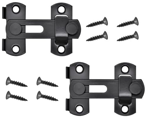 Bailinks 2 PCS Targette de Porte Coulissante en Acier Inoxydable, Verrouillage avec Vis pour Fenêtre, Placard, Jardin, Portes Intérieures,Sécurité Antivol (Noir, 3 Pouces)