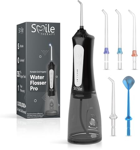 Smile Therapy Water flosser for Teeth, Removes Plaque & Debris, 5 Modes | 300ml Water Tank , Electric Flosser , 360° Nozzle , Electric Plaque Remover for Teeth , Oral Irrigator , Travel Case Included