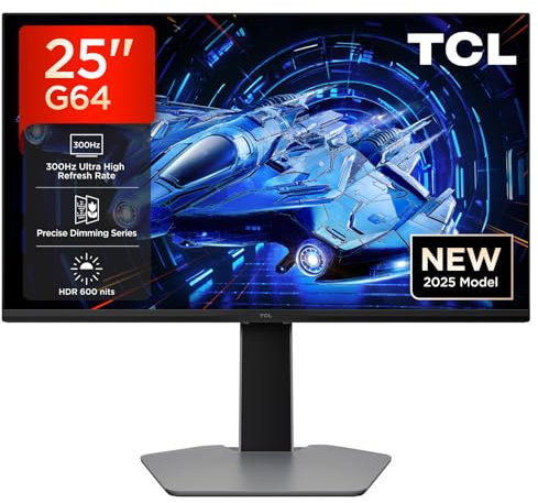 TCL 25 QD-Mini-LED 25G64 Gaming Monitor, Full HD Resolution, 300Hz, Fast-IPS Panel, 600-nit HDR, 1ms GTG Response Time, AMD Freesync Premium, G-Sync Compatible