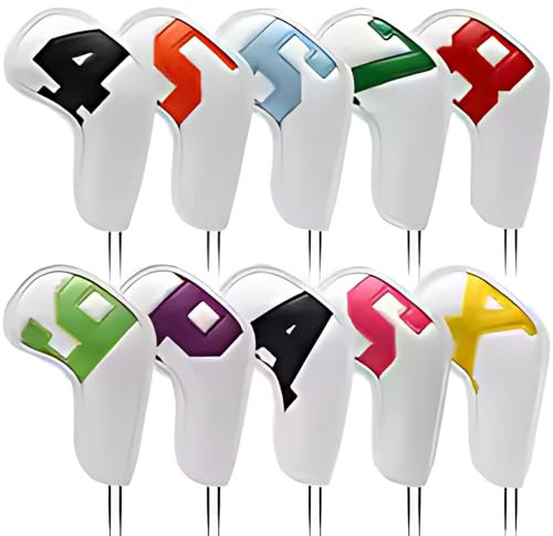 Lot de 10 housses de tête de fer de golf – Housses de club de golf en cuir synthétique durable avec étiquettes numérotées et lettres (4–9, A, S, P, X) – Protection imperméable pour fers de golf (blanc