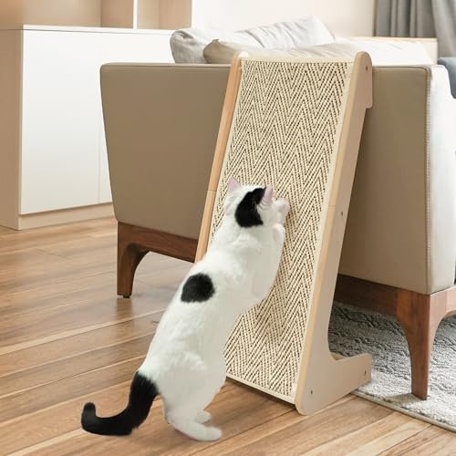 PETKARAY Sisal Cat Scratcher Ramp, L Shaped Scratching Post and Scratch Pad for Indoor Cats, Couch Furniture Protector, Chevron