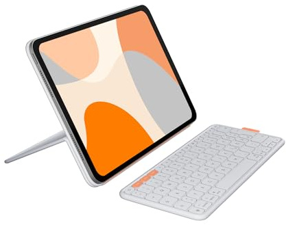 Logitech Flip Folio, Tastatur-Case für iPad Pro 11 Zoll (M4) und iPad Air 11 Zoll (M2 und M3) (5. Gen - 2024) – Schutzcase mit verstaubarer Bluetooth-Tastatur,Multi-Gerät, DEU QWERTZ-Layout – Hellgrau