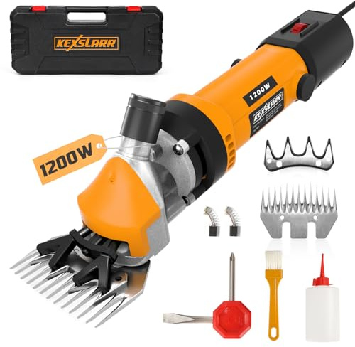KEXSLARR 1200W Esquiladora Ovejas Profesional, Maquina Esquilar Ovejas 6 Velocidades 3200 RPM, Incluye Manual Español y Kit Completo con Maletín, Cortapelos Eléctrico para Cabras Alpacas (Orange)