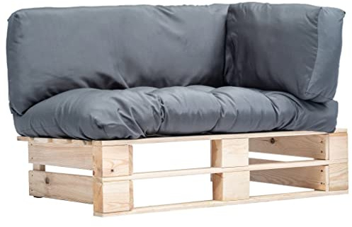 Hoopleep Garten Palettensofa mit Kissen, Grau, Kiefernholz, 110x66x65 cm, 2-Sitzer Loungesofa für Terrasse, Außenbereich, Wohnzimmer