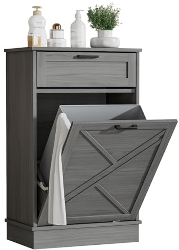 Yvsevnr Mueble Basura Cocina de Madera sin Cubo de Basura Integrado, 37L, Aparador Auxiliar Armario de Cocina con Cajón, Antivuelco, para Cocina, Lavandería 55 x 35 x 90 cm