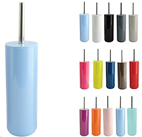 MSV Escobilla para WC con Soporte para Escoba y Cubo Inagua - Conjunto de WC para Colocar en Poliestireno Escobilla con Mango de Acero Inoxidable Azul Pastel
