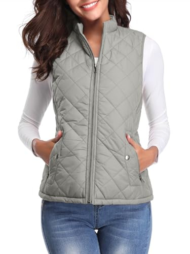 fuinloth Damen Weste, Herbst Leichte Steppweste Westen Ärmellos Jacke Kurz Vest Gilet Grau XL