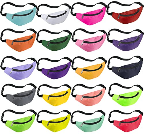 Saintrygo 20 Pcs Neon Fanny Pack Bulk, 90s 80s Fanny Pack Adjustable Waist Bags, Vintage Bag, Oxford Cloth for Workout Traveling Running Bachelor Party Favors Women Men(Classic Color)