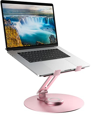 Epherie Laptop Ständer mit 360° drehbarem rundem Basis, Höhenverstellbarer ergonomischer Laptopständer, Belüfteter Computerständer, Faltbarer Stabiler Laptophalter aus Aluminium für Schreibtisch