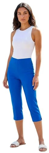 Roman Cropped Trousers for Women UK Ladies Capri Leggings Summer Pants Short Crop Stretch 3/4 Length Three Quarter Pedal Pusher Clothes Elasticated Bengaline Cut Off - Cobalt Blue - Size 16