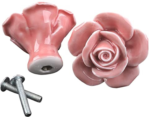 DOITOOL 2Pièces Boutons de Tiroir Céramique Forme de Rose Poignées Décoratives pour Meubles Armoires et Rose