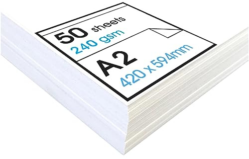 Artway Studio - Acid Free A2 Mixed Media Paper - Ideal for Multimedia Applications - 240gsm - A2 (50 Sheets), White