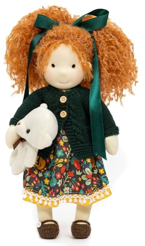BlissfulPixie Handmade Waldorf Hanne 12 Soft Girl Rag Doll with Cute Stuffed Plush, Ideal First Doll for Babies & Toddlers