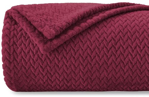 Täcke Pläd Fleece, Sofftäcke 220 x 240 cm - Flanelltäcke Certifierat enligt Oeko-TEX®, Mjukt och lätt, Plysch, För säng, soffa, resor, camping, Bordeaux