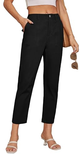 GRACE KARIN Women's Capri Pants Slim-Fit Cropped Tapered Leg Cotton Pants with Pockets Black S