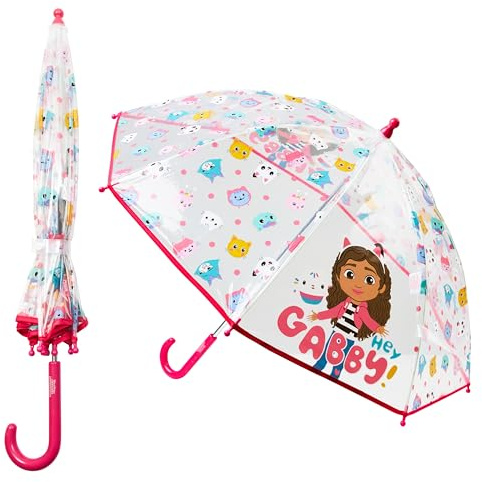 Gabby's Dollhouse Stick Umbrella for Girls, Clear Dome Lightweight Kids Umbrella Travel Accessories - Girls Gifts