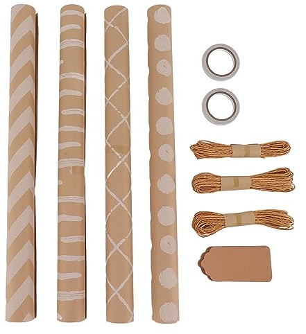 Hooleey Geschenkpapier-Set, vielseitig einsetzbar, umweltfreundliche Kraft-Geschenkpapierrollen mit Anhängern für Geburtstag, Hochzeit, Geschenk