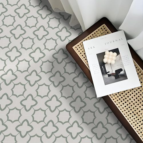 Alwayspon Vinyl Flooring, Sage Green Self Adhesive Stick on Floor Tiles Transfer for Bathroom Kitchen, Splashback, Peel and Stick Vinyl Flooring Tiles Sticker, 24PcsX20cm/8inch