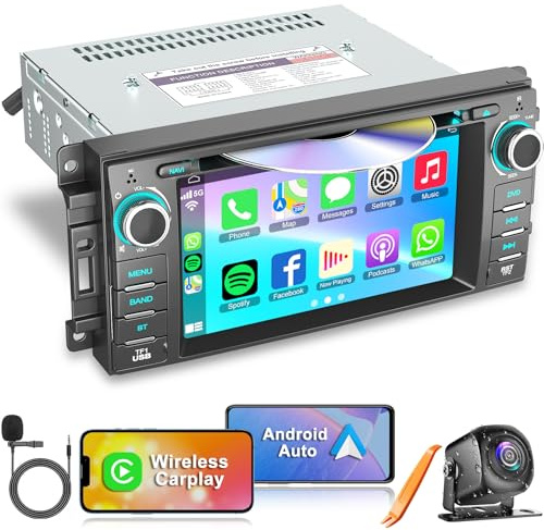 Car Radio Stereo with CD/DVD Player for Dodge RAM 1500 2500 3500 (2009-2012), for Jeep Wrangle/Unlimited (2007-2015),7 Inch Head Unit with CarPlay & Android Auto,Bluetooth & GPS Navigation