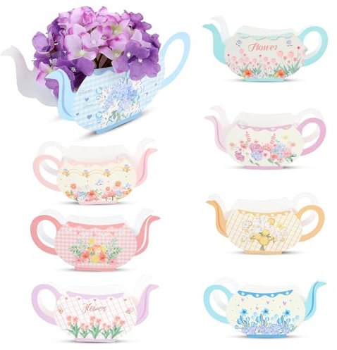 HekouJiub 8Pcs Tea Party Decorations,Tea Party Flower Boxes Centerpiece Multicolor Princess Decorations for Floral Tea Themed Birthday Parties Baby Shower Wedding