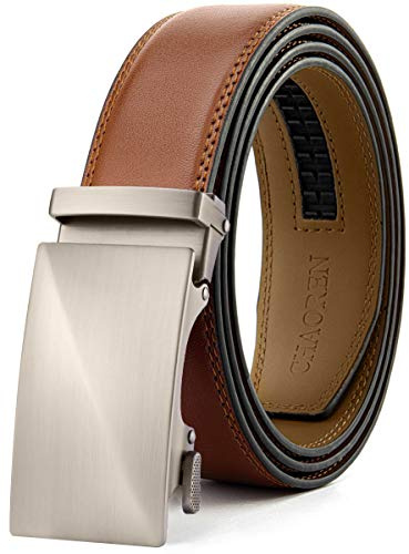 CHAOREN Automatik Gürtel Herren, Buckley Ledergürtel Ratsche Automatikschließe für Herren Business Anzug, 35mm Breit Gürtel Ohne Löcher, Größe Angepasst - Braun
