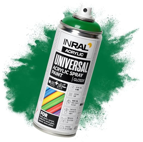 INRAL Acrylic Spray Paint Mint Green Glossy RAL6029 [400ml] – Universal Spray for Metal, Plastic, Wood & Stone – High-Coverage, UV & Rain Resistant – Indoor & Outdoor Use