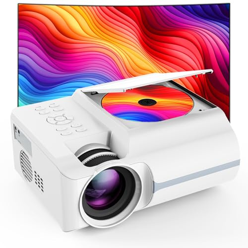 Homlab DVD-projektor bärbar med inbyggd DVD-spelare – minifilmprojektor med inbyggd högtalare, kompatibel med PC/TV/HDMI/USB/ AV, 1080P HD 200 tums skärm för utomhusfilmer och hemmabio