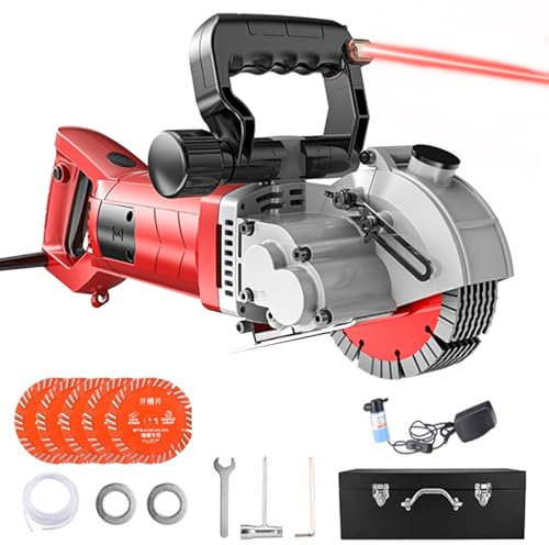 Electric Wall Chaser, 8280W Wall Groove Cutting Machine, 5000r/min With 5 PCS Saw Blades, with Water Pump, 52mm Channel Depth, 40mm Maximum Groove Cutting Width, for Granite Marble Concrete Stone