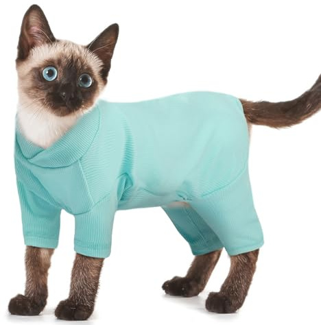 Tuta per Gatto, Abbigliamento Sphynx per Fermare il Leccarsi delle Ferite, Limita il Graffiare a Causa di Condizioni della Pelle o Allergie (Blu, M)