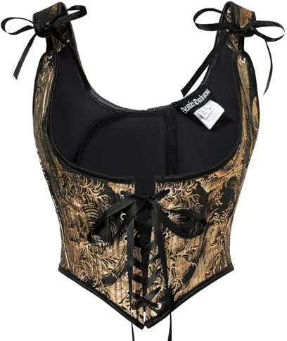 SCARLET DARKNESS Corset Bustier Femme Médiéval Pirate, Jacquard Sous Poitrine à Lacets