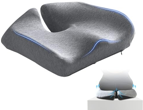 CISSIYOG Seat Cushions for Office Chair, Memory Foam Seat Cushion, Ergonomic Orthopedic Car & Gaming Chair Cushion with Non-Slip Base, Portable Comfort for Office, Long Driving, Grey