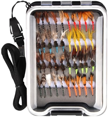 Tenkara Flies 40pcs for Kebari Fly Fishing Trout Flys Bait Kit with Waterproof Fly Box (40pcs Tenkara Flies with Fly Box)