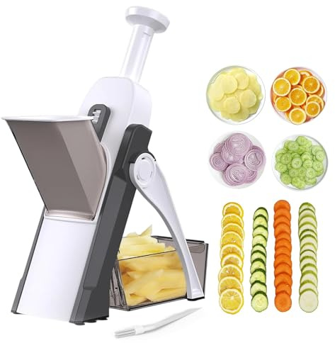 GREATRICH Manuell multifunktionell köksmandolin, grönsaksskärare med blad i rostfritt stål för julienne, kuber, pommes frites, skivor - perfekt för tomat, morot, potatis, lök