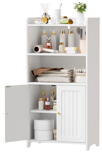 BEWISHOME Mobile da Bagno, Mobile con 2 Porte e Ripiani Regolabili, Mobile Salvaspazio per Bagno, Adatto per Bagno, Soggiorno e Cucina, 30 x 50 x 100 cm, Bianco, EYYG18W