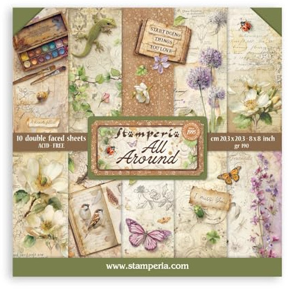 Stamperia - Scrapbook Paper Pad for Scrapbooks, Albums, Cards, Bullet Journals and More, Acid Free, Double-Sided, Perfect for Hobbies, Crafts, and Gifting (All Around) (20.3 x 20.3cm)
