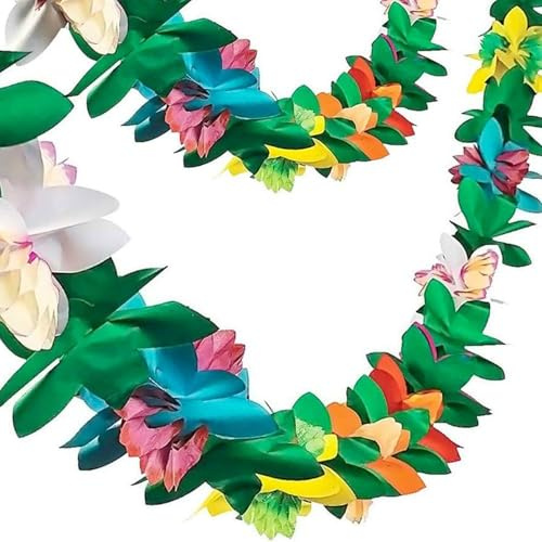 FUTUREPLUSX 2 Pack Tropical Garland Party Decorations, 20ft Multicolored Tissue Paper Hibiscus Flower Summer Banner for Birthday Beach Theme Luau Hawaiian Party Supplies Jungle Decor
