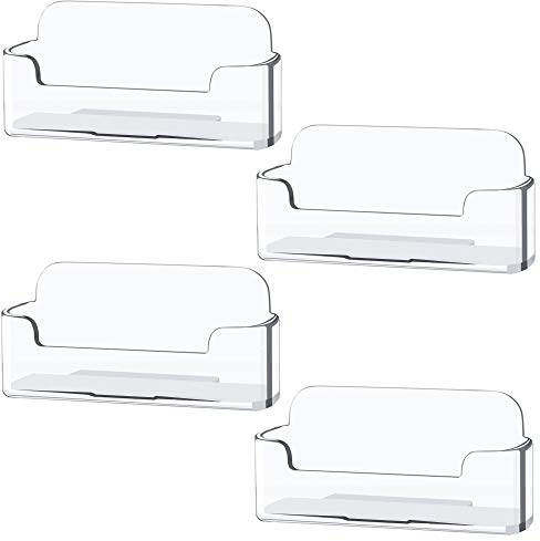 Qizpcer 4 Pack Clear Plastic Business Card Holder,Acrylic Business Card Display for Desk Business Card Stand