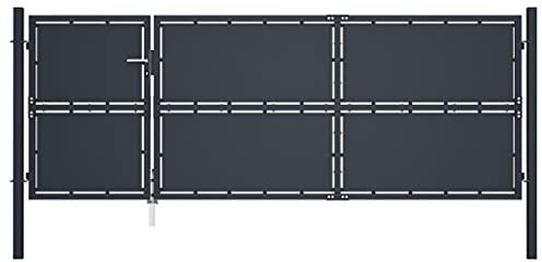 vidaXL Gartentor Gartentür Hoftor Hoftür Gartenpforte Zauntor Zauntür Einzeltor Tor Garten Zaun Pforte Eingangstor Stahl 350x125cm Anthrazit