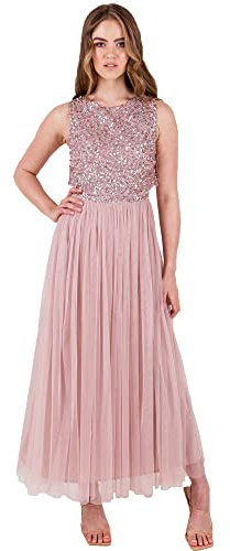 Maya Deluxe Maya Berry Embellished Halter Neck Maxi Dress Robe de Demoiselle d'honneur, Rose givré., 36