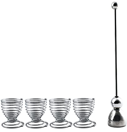 NEWLINE NY 5 PCS - 4 Spring Wire Egg Cup Holders and 1 Stainless Steel Topper Opener Set