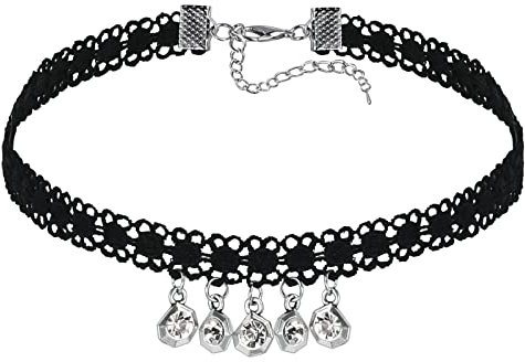 Bcughia Kette Vintage, Collier Damen Schwarzes Silber Karabinerverschluss Rostfreier Stahl Fünfschichtiges Zirkonia Design Geschenk Partner 40x12mm